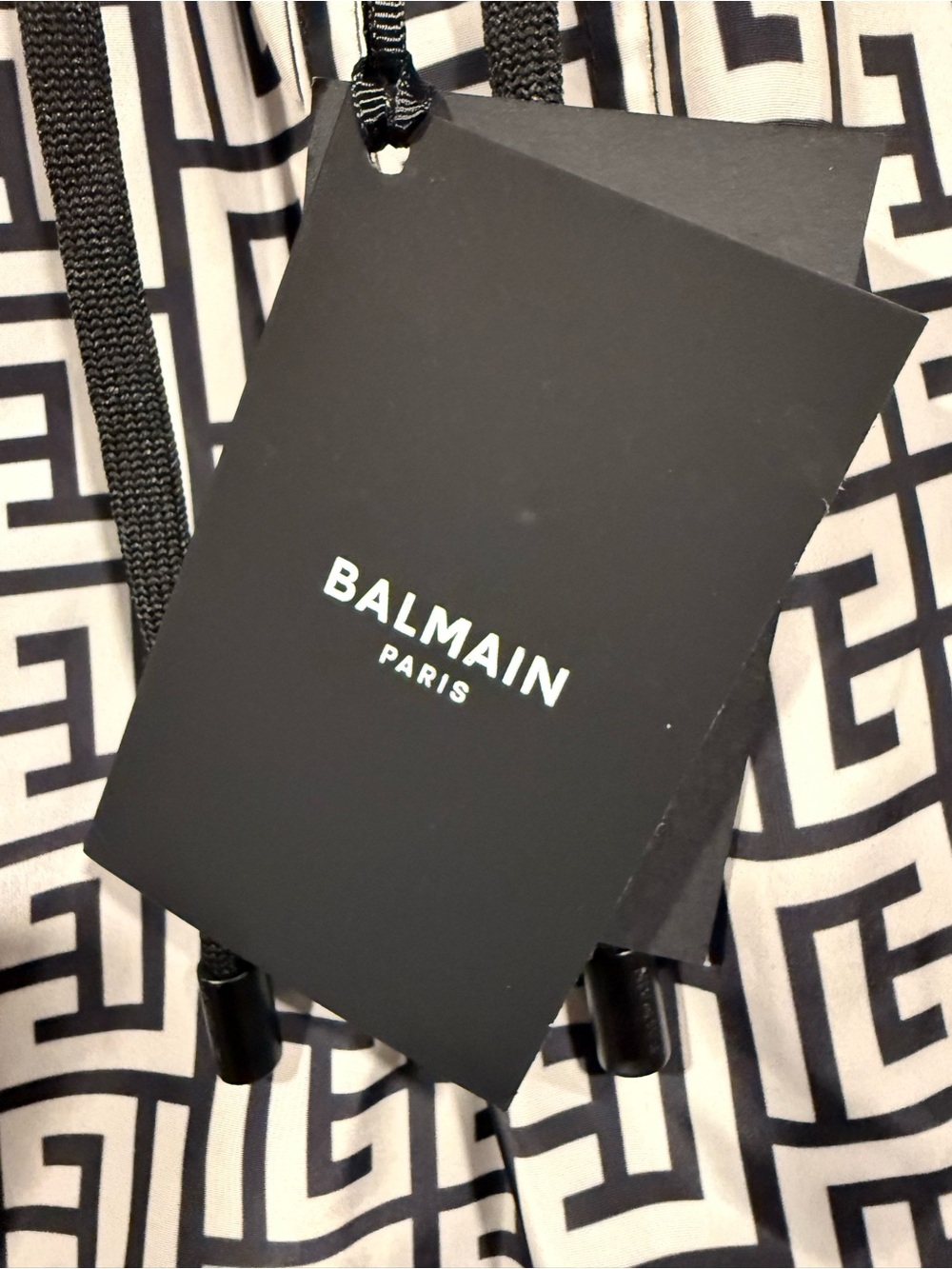 Balmain PB Labyrinth Mens Black & White Geometric monogram Swim Shorts - Picture 5 of 8